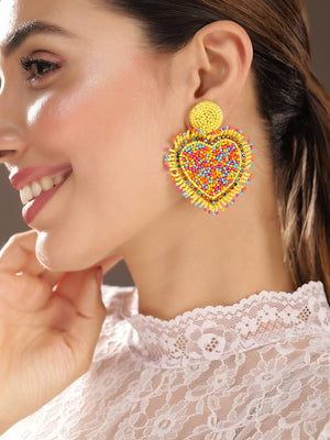 Priyaasi Yellow Beaded Drop Earrings