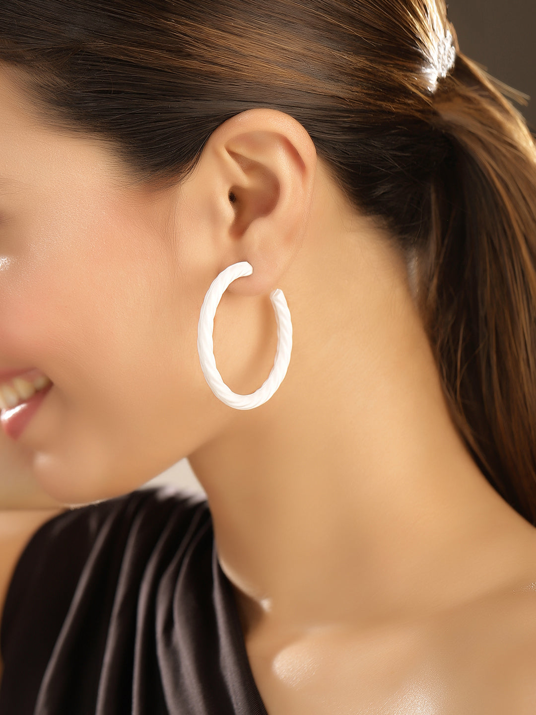 Priyaasi White Hoops Earrings