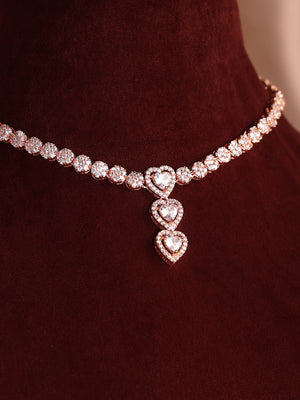 Priyaasi Lovely Love Shaped American Diamond Rose Gold Jewellery Set