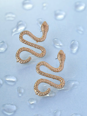 Priyaasi Gold Shimmer Hammered Snake Stud Style Earrings