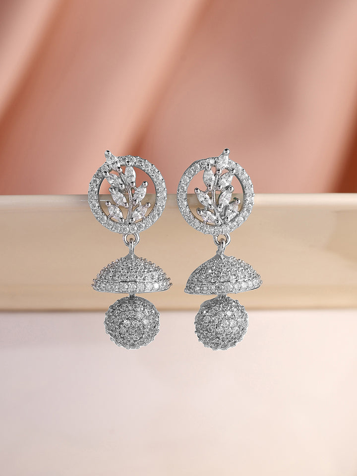 Priyaasi Leaves AD Design Mini Jhumkis Silver Plating Elegant Earrings