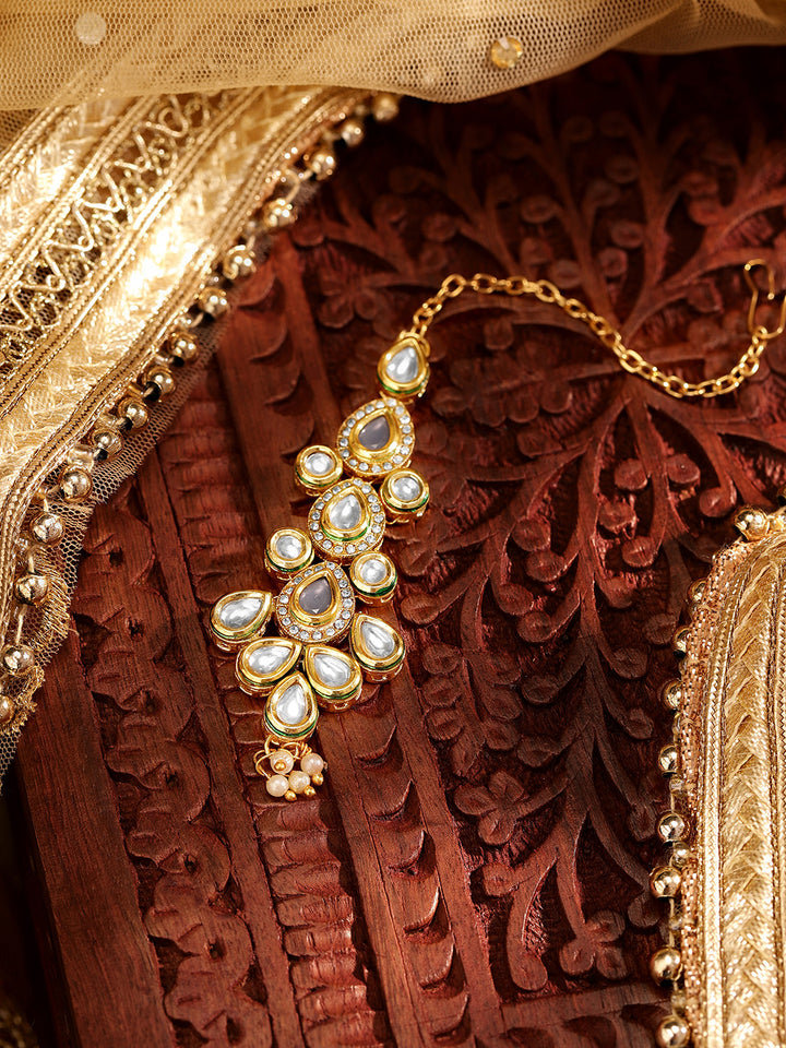 Priyaasi Floral Kundan Design Gold Plated Maangtika