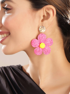 Priyaasi Gold Plated Pink Floral Drop Earrings