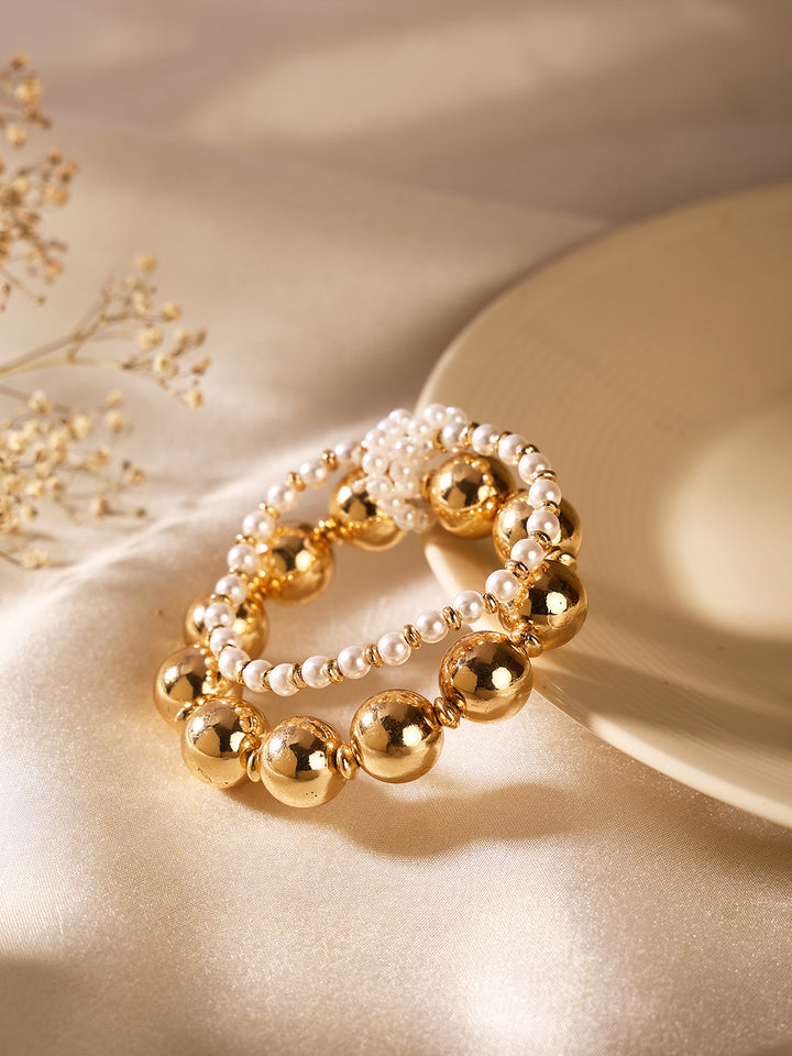 Priyaasi Fancy Pearl Gold Balls Gold Plated Bracelet