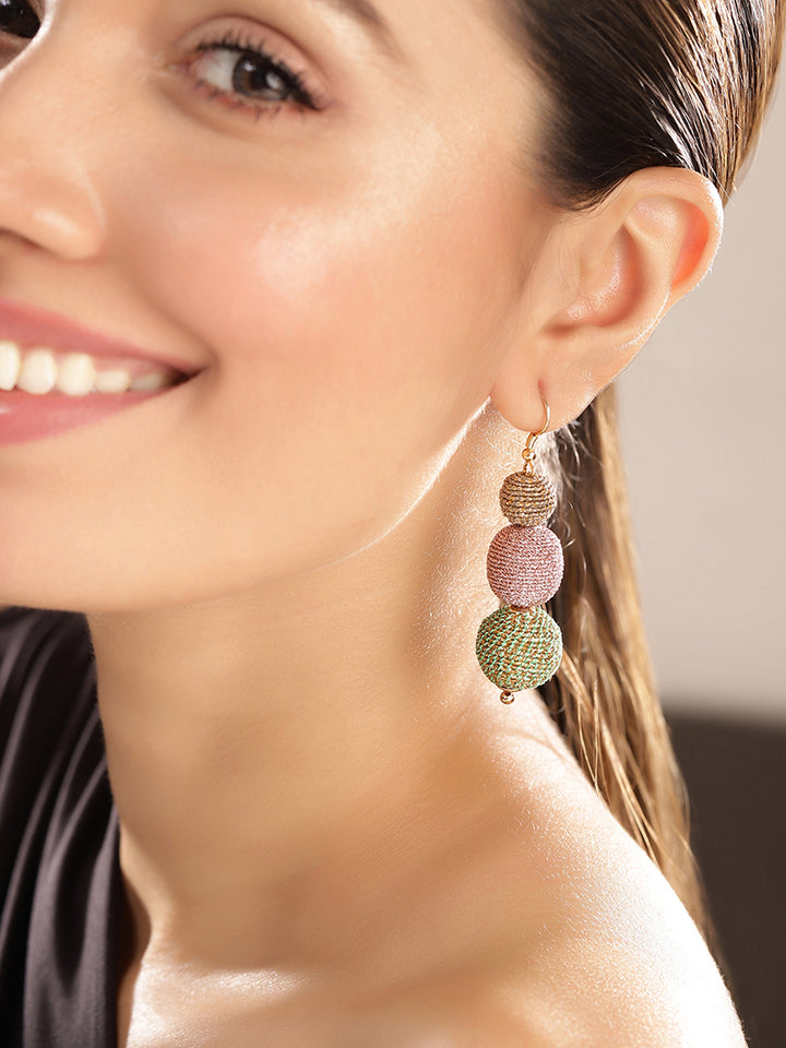 Priyaasi Gold Plated Green Beaded Drop Earrings