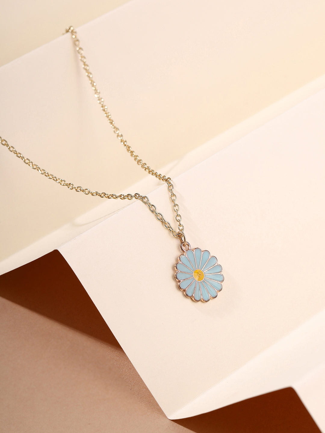 Priyaasi Blue Sunflower Pendant Gold Plated Necklace