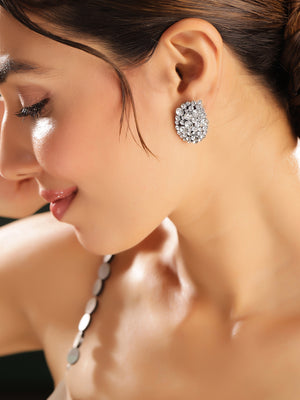 Priyaasi Silver Plated Crystal Stud Earrings