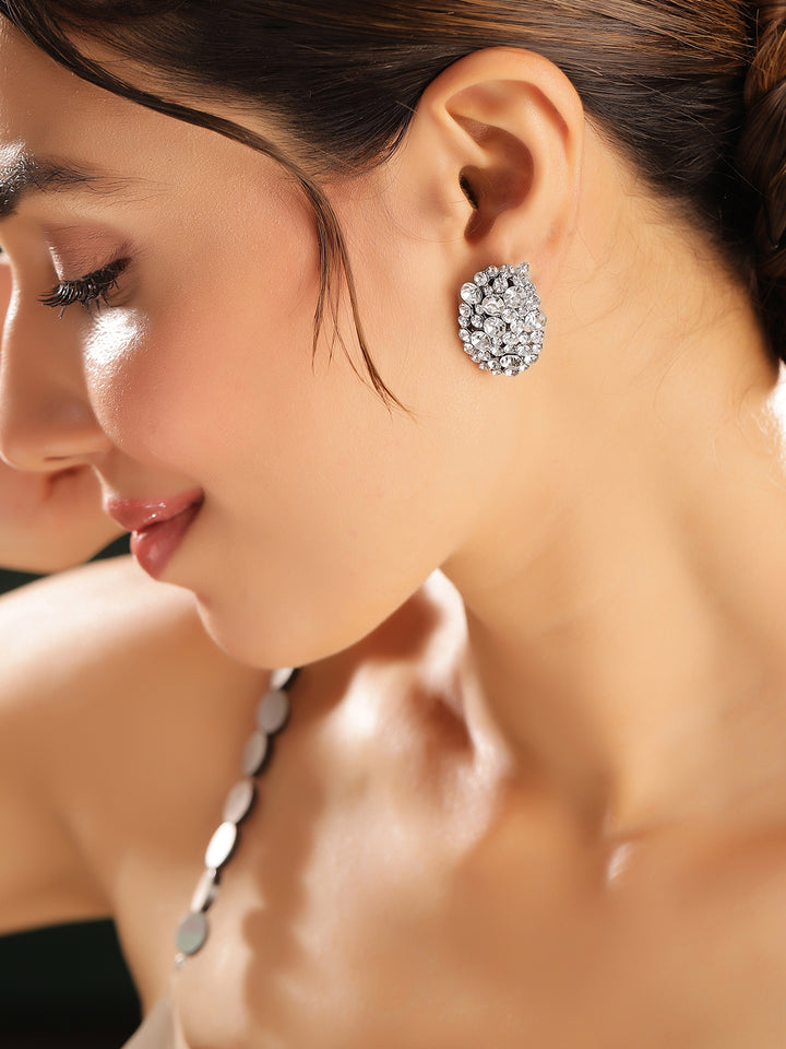 Priyaasi Silver Plated Crystal Stud Earrings