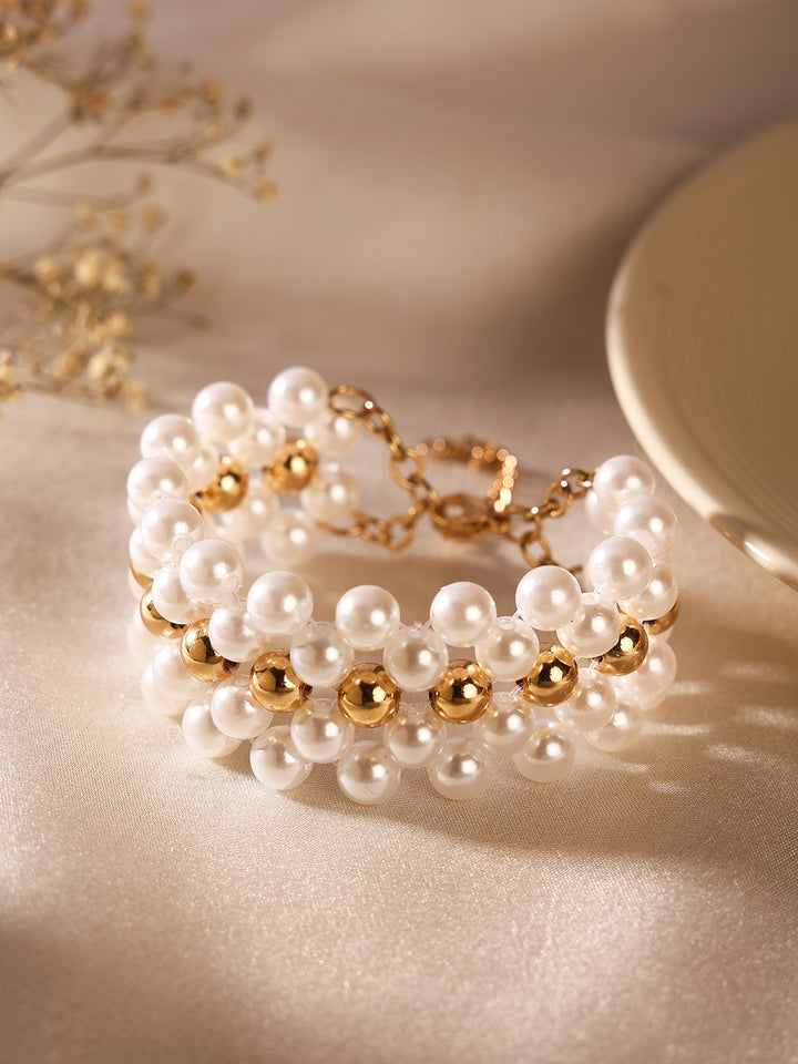 Priyaasi Gold-Plated Pearls-Beaded Wraparound Bracelet