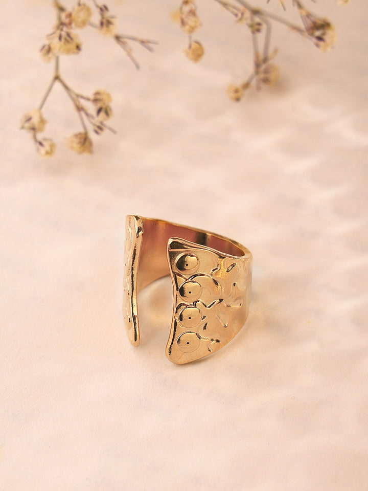 Priyaasi Hammered Style Gold Plated Adjustable Ring