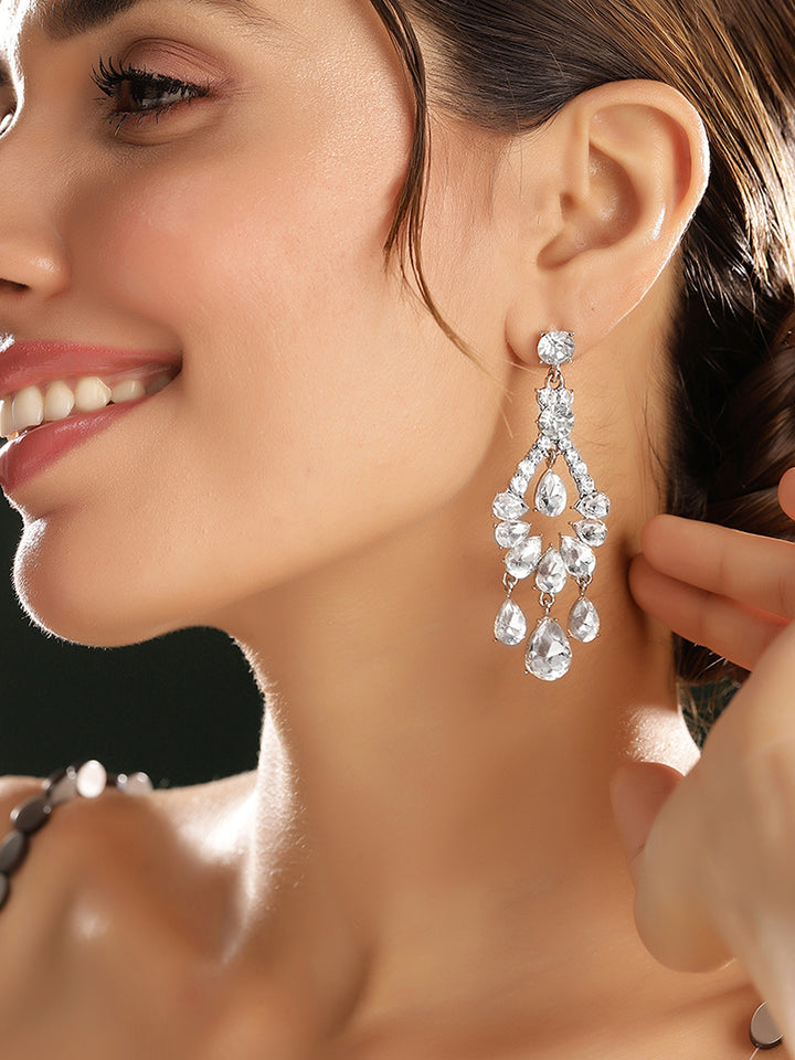 Priyaasi Silver Plated Crystal Drop Earrings