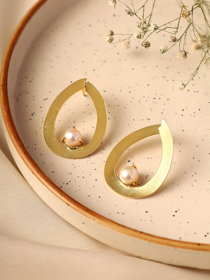 Priyaasi Matte Drop Shaped Pearl Gold Plated Earrings