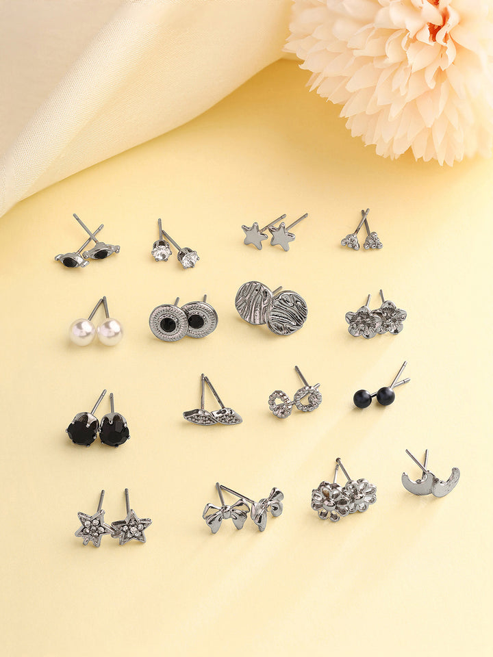 Priyaasi Fashion Silver Combo Stylish Mini Stud Earrings