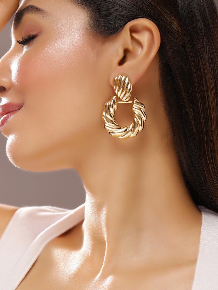 Priyaasi Gold Plated Brass Solid Drop Earrings