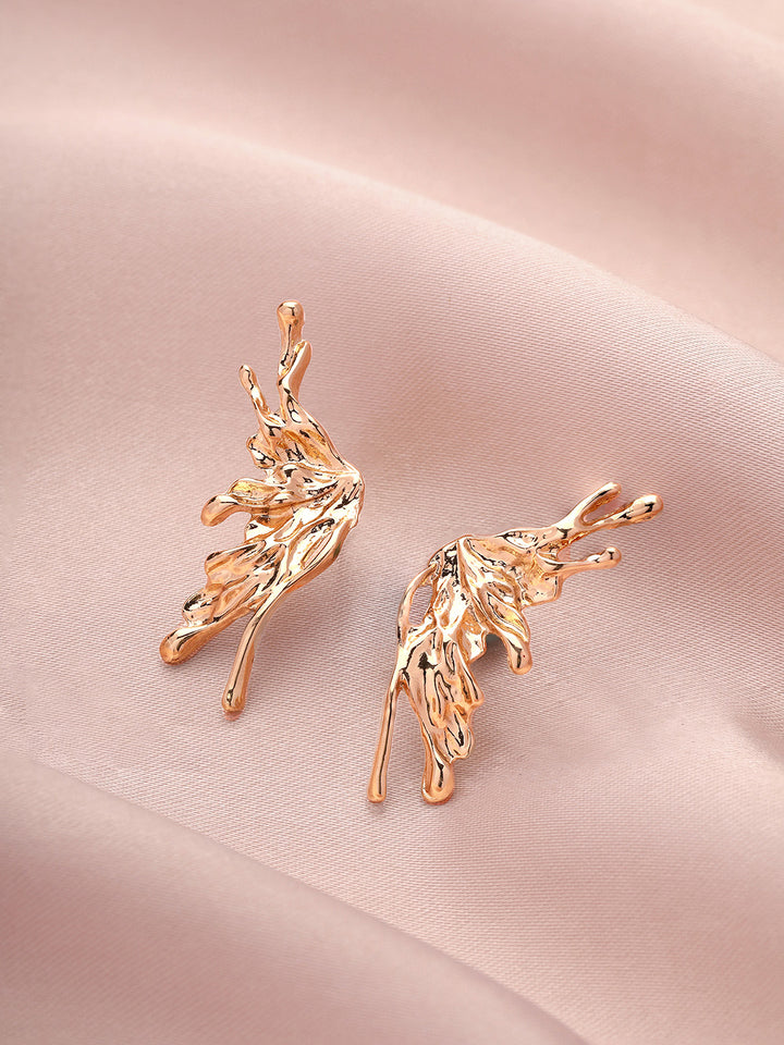 Priyaasi Curly Fashion Leaf Hammered Stud Earrings