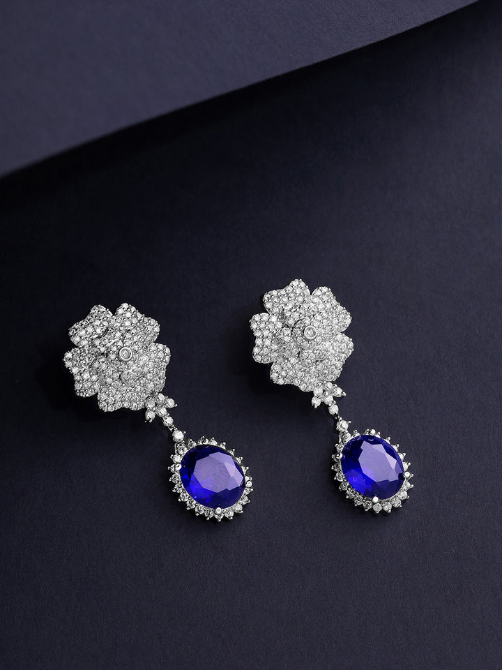 Priyaasi Exquisite Purple Floral American Diamonds Drop Earrings