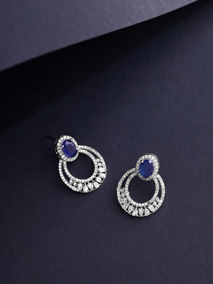 Priyaasi Royalist Blue Stoned American Diamond Mini Stud Earrings