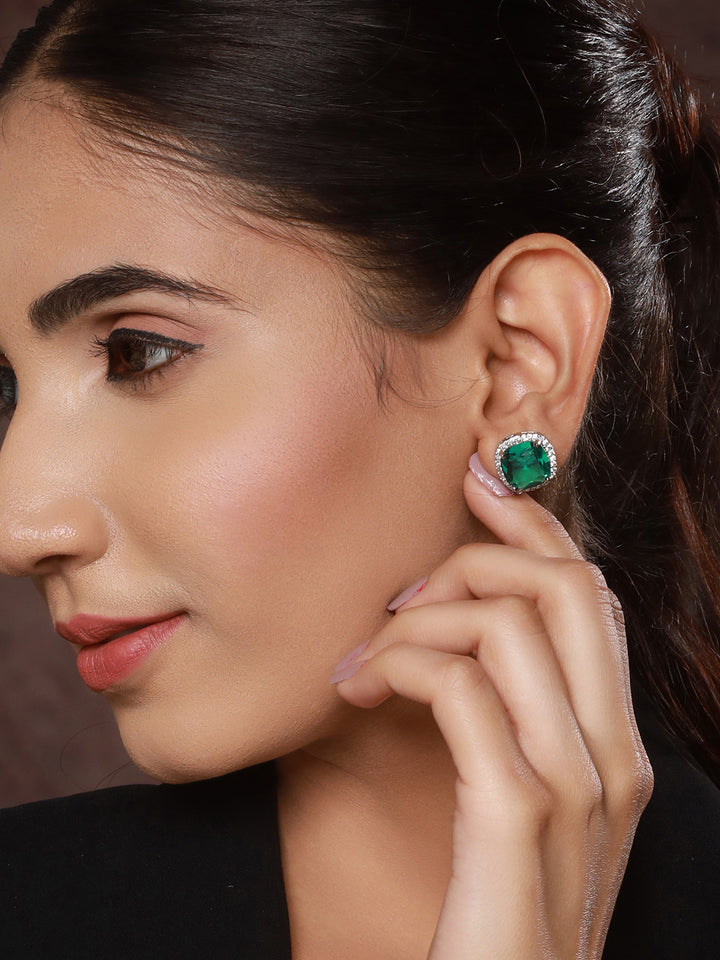 Priyaasi Silver Plated Emarld Stud Earrings