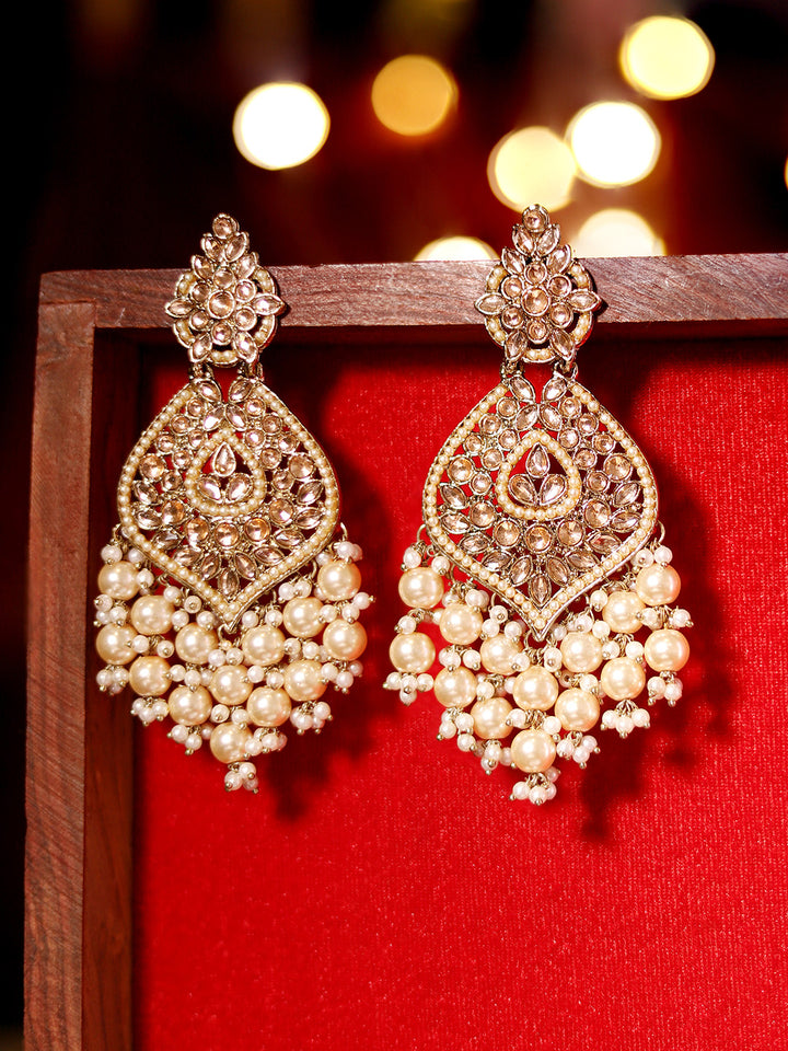 Priyaasi Gold kundan Fresh Water Pearls Drop style gold plated push back earrings