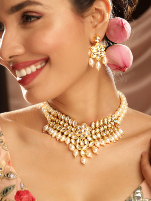Priyaasi Gold Plated Kundan Drop Jewellery Set