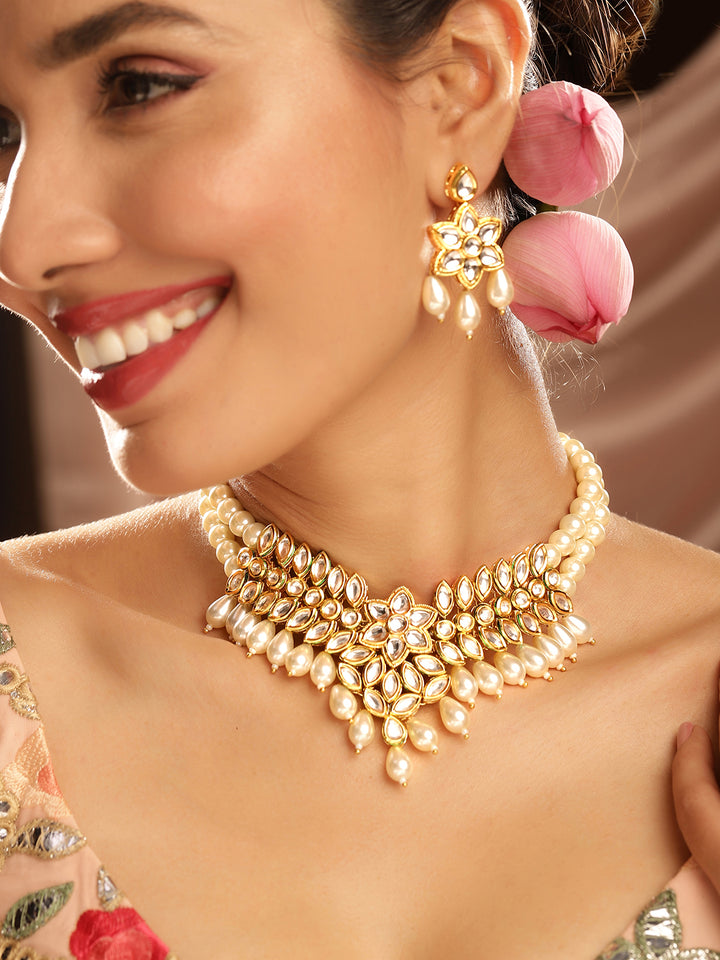Priyaasi Gold Plated Kundan Drop Jewellery Set