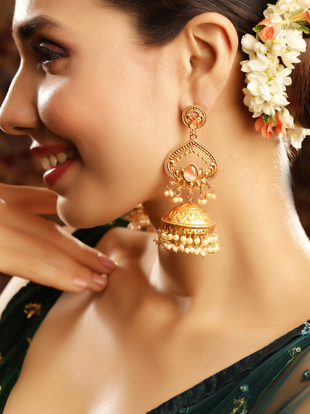 Priyaasi Gold Plated Temple Jhumka Earrings