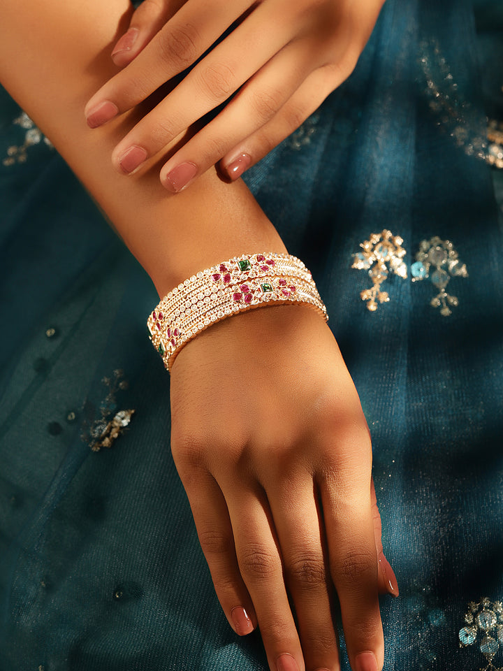 Priyaasi Gold Plated Multi-Color Emarld-Pink Bangles