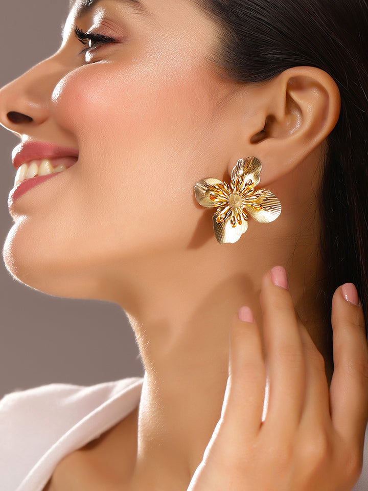 Priyaasi Gold Plated Brass Solid Stud Earrings