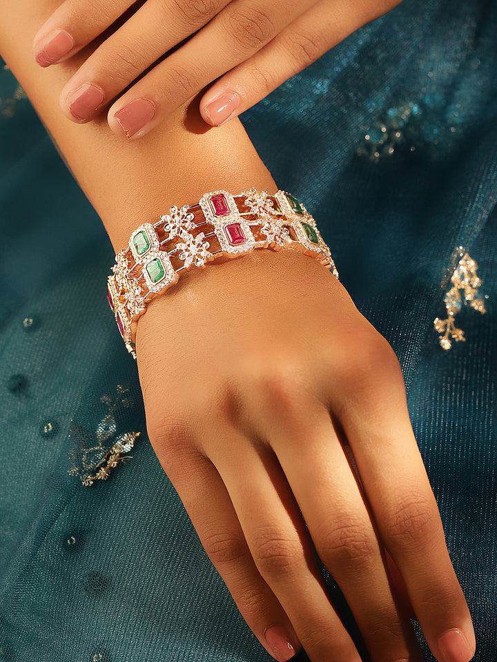 Priyaasi Gold Plated Multi-Color American Diamond Ruby/Emarld Bangles