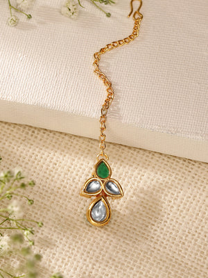 Priyaasi Green Kundan Leaf Design Gold Plated Maangtika