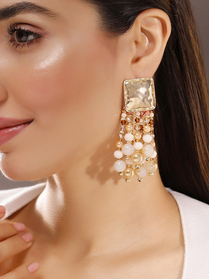 Priyaasi Gold Plated Beaded Drop Earrings