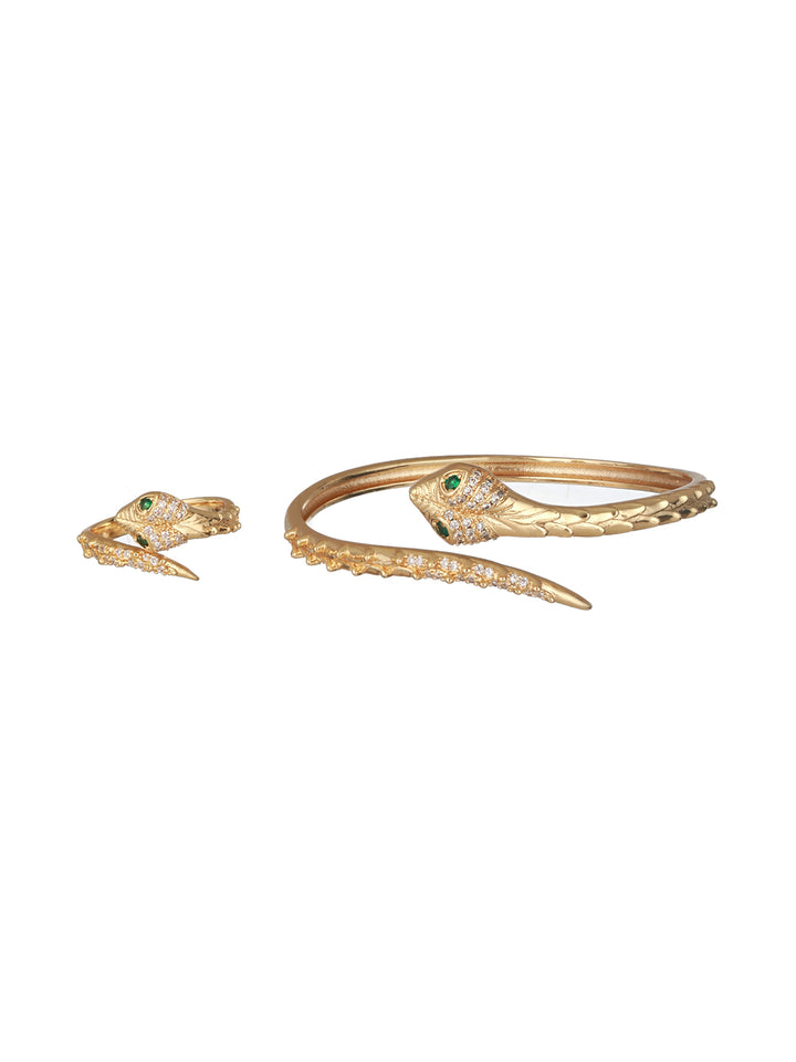 Prita by Priyaasi Gold Plated Snake Bracelet & Ring Set