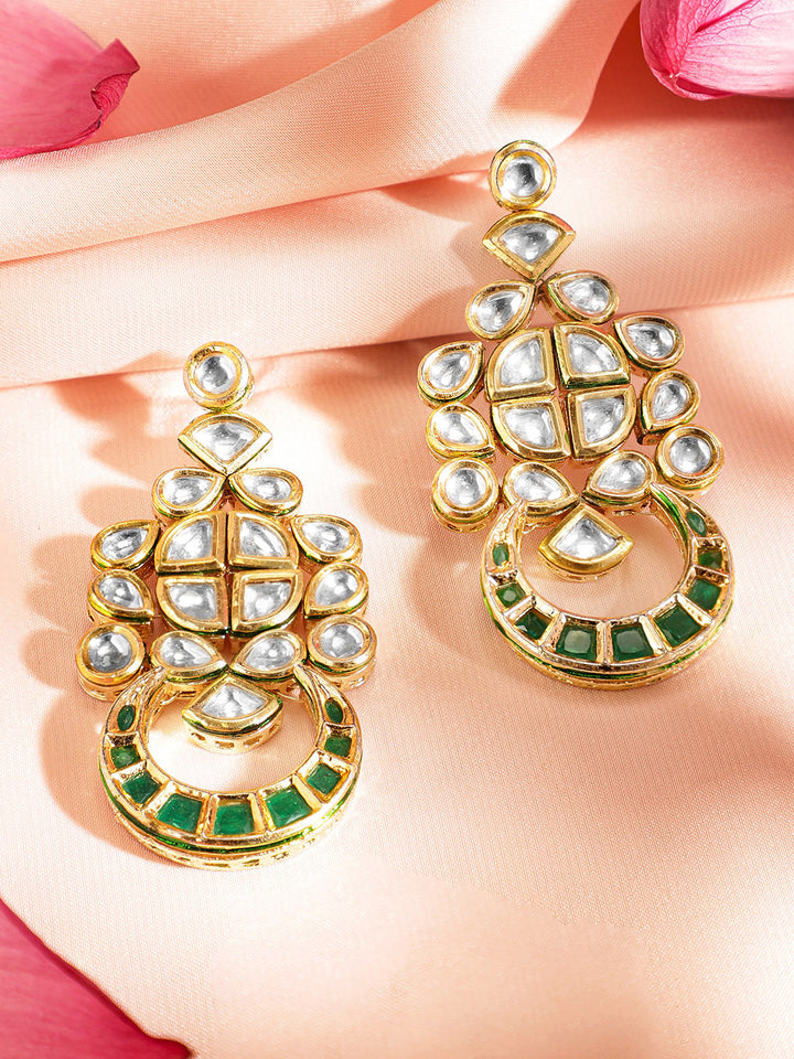 Priyaasi Green Kundan Statement style gold plated push back earrings