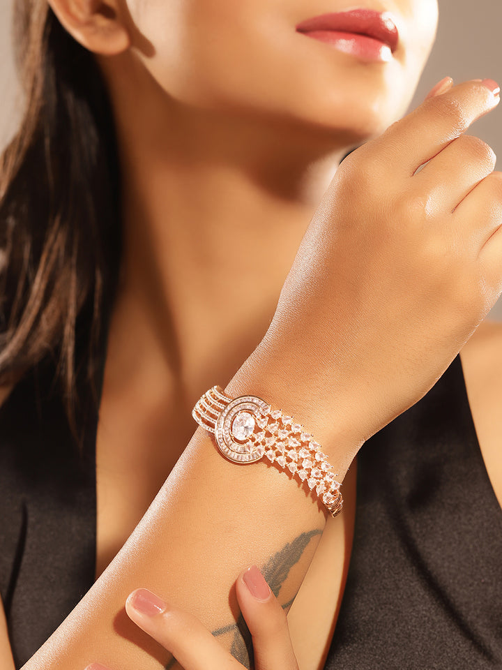 Priyaasi Rose Gold Plated American Diamond Crystal Bracelet