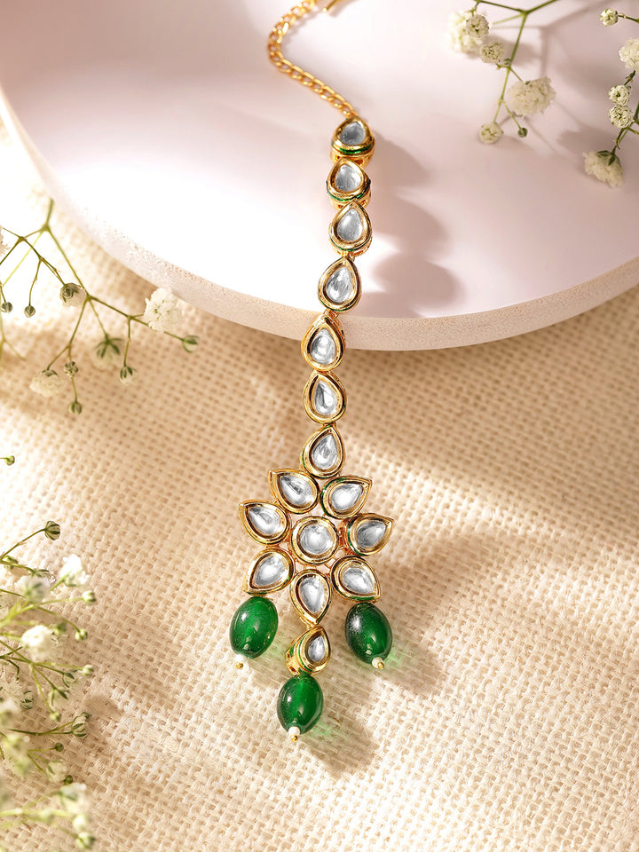 Priyaasi Green beads floral design gold plated maangtika