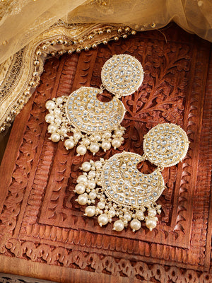 Priyaasi White Floral Fresh Water Pearl kundan Chandbali style push back earrings