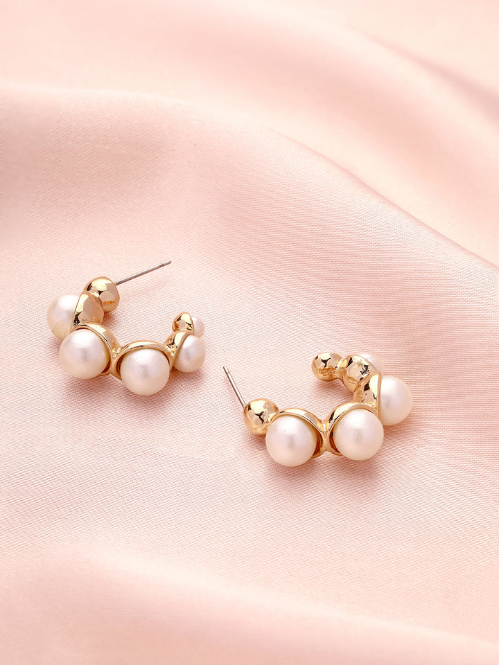 Priyaasi Pearl Studded Gold Plated Hoops Earrings