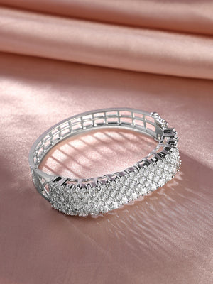 Priyaasi Silver Plating Rhinestone Plain Elegance Kada Bracelet