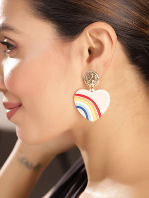Priyaasi Gold Plated Heart-Shaped Drop Earrings