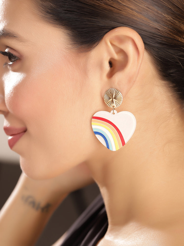 Priyaasi Gold Plated Heart-Shaped Drop Earrings