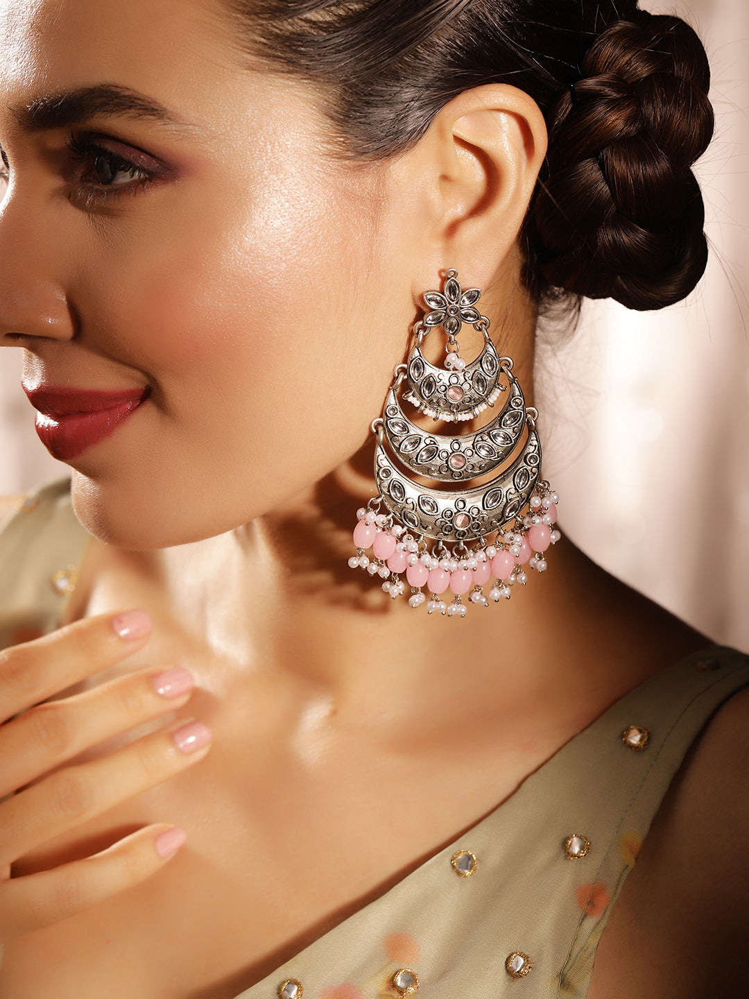 Priyaasi Silver Plated Oxidized Chandbali Earrings
