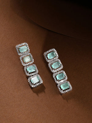 Priyaasi AD Geometrical Elegance Unveiled Silver Plated Mint Stone Stud Earrings