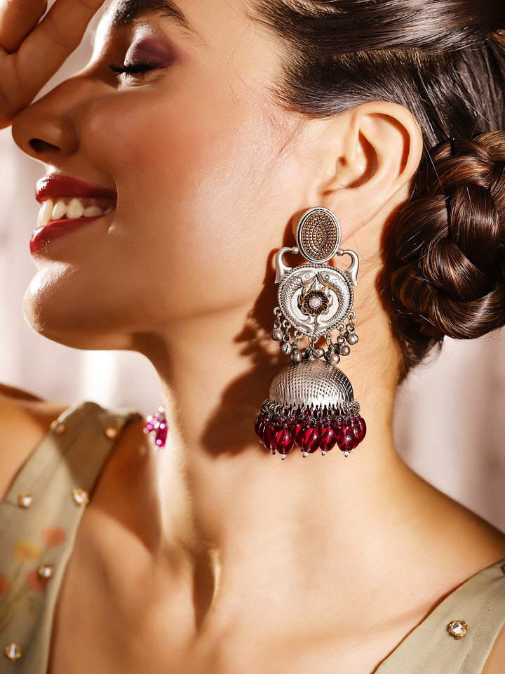 Priyaasi Silver Plated Oxidized Drop Earrings