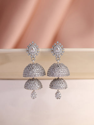 Priyaasi Elegant AD Ethnic Drop Silver Plating Jhumki Style Earrings