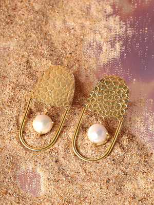 Priyaasi Matte Gold Plated Stud Pearl Earrings