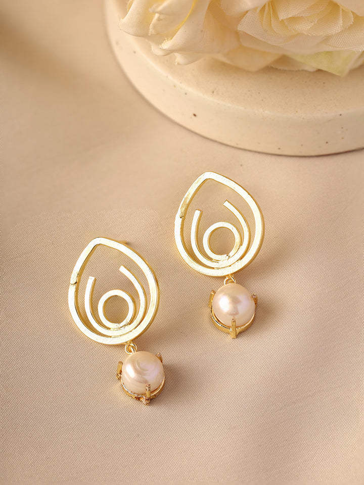 Priyaasi Swirl Pearl Gold Plated Drop Earrings