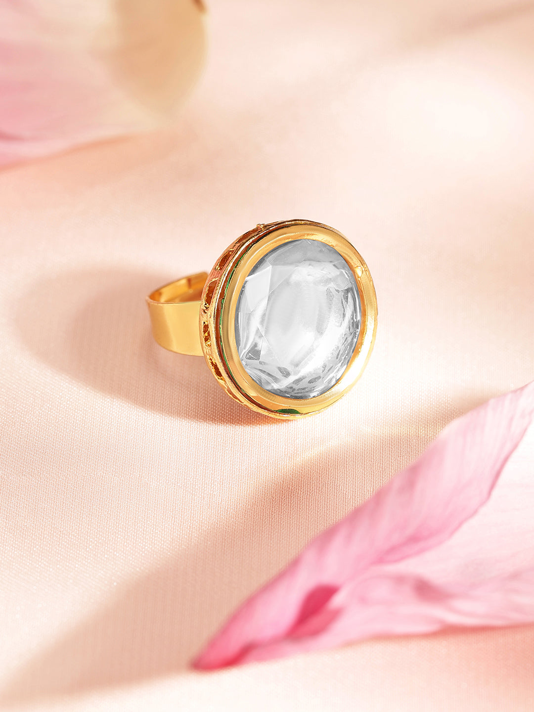 Priyaasi geometric kundan gold plated plain adjustable ring