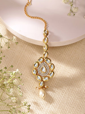 Priyaasi Kundan Fresh Water Pearl Floral Design Gold Plated maangtika