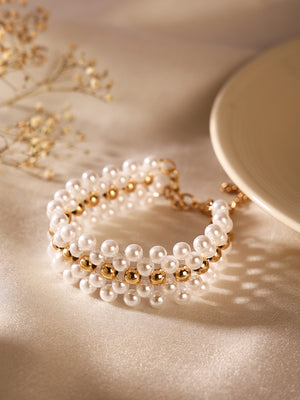 Priyaasi Pearly Gold Mesh sequenced Gold Plated Bracelet