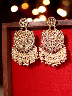 Priyaasi Gold Plated Fresh Water Pearls Jhumka Elegance Statement Earrings